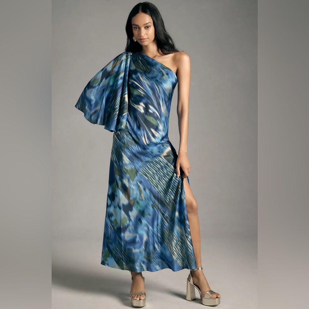 Anthropologie Mandira Wirk One-Shoulder Printed Dress in Size M